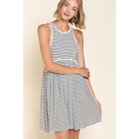 POL Babydoll Sleeveless Striped Deess - Picture 1 of 7